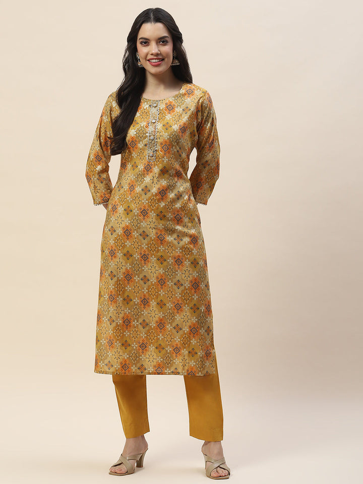 Printed Muslin Straight Kurta