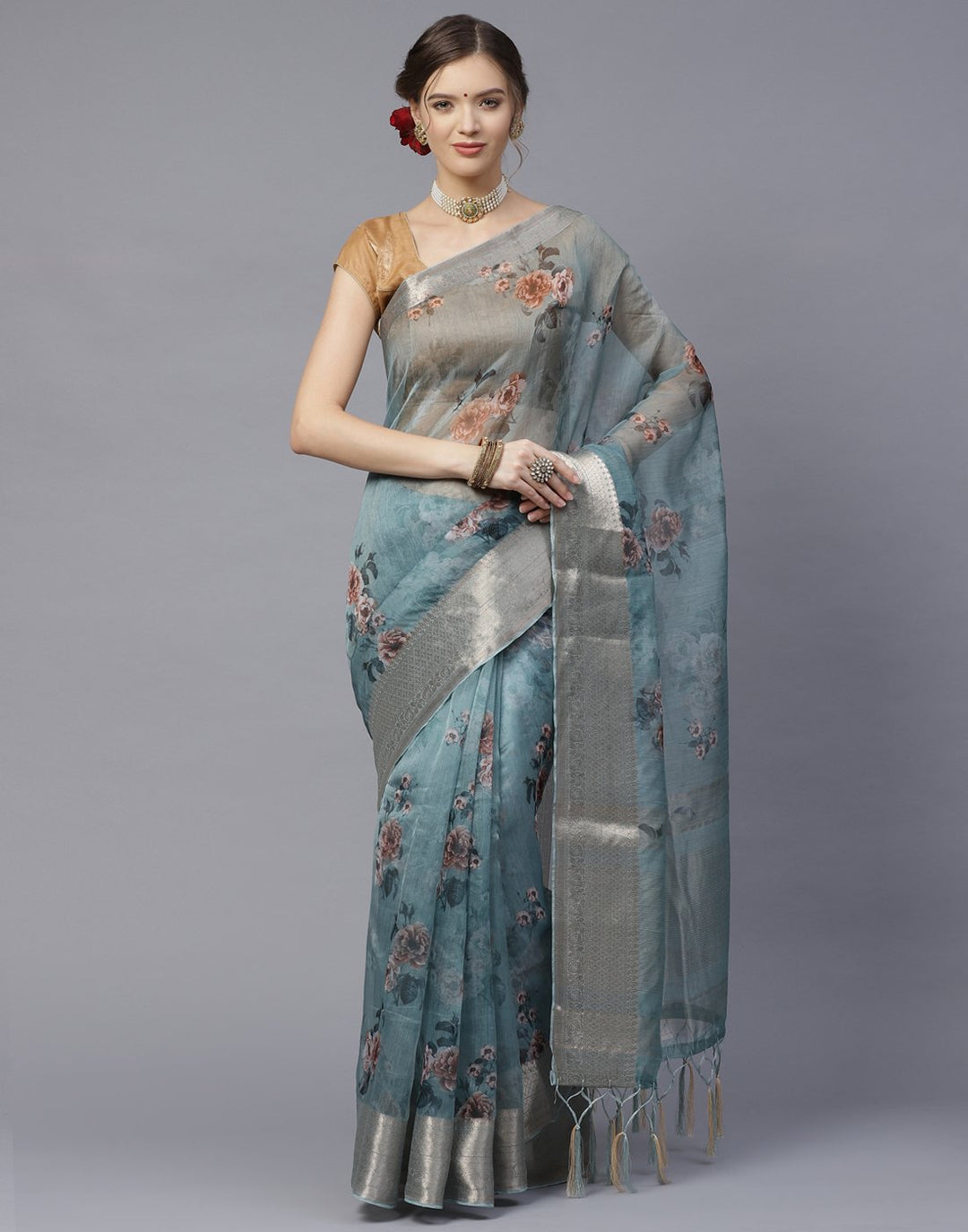 Digital Floral Printed Organza Saree