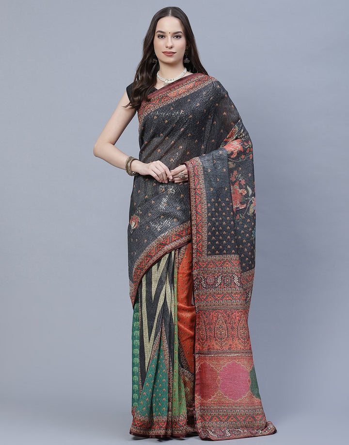 Printed Organza Saree with Sequence Work