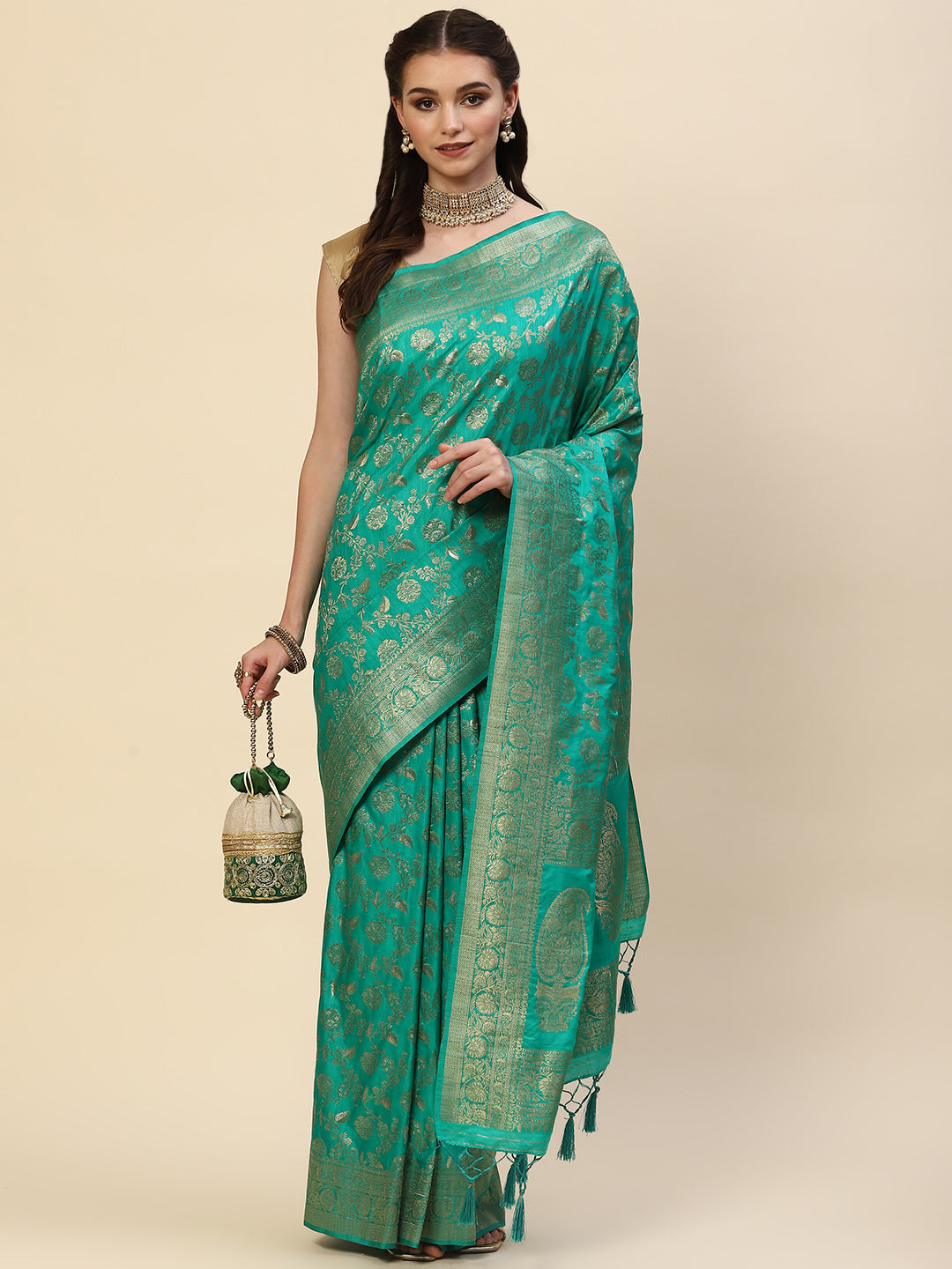 Floral Zari Jaal Handloom Woven Saree