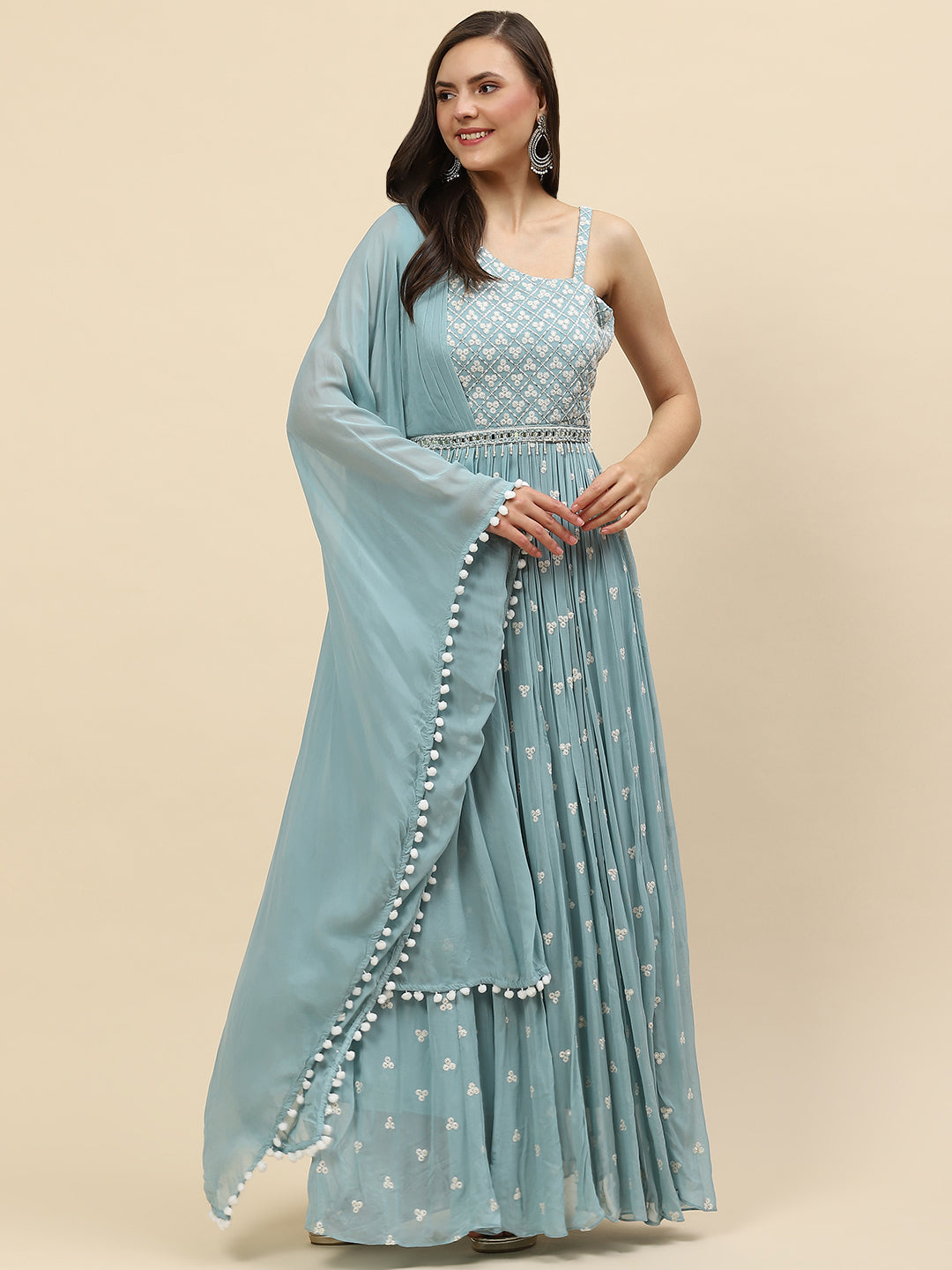 Resham Booti Georgette Gown Dress