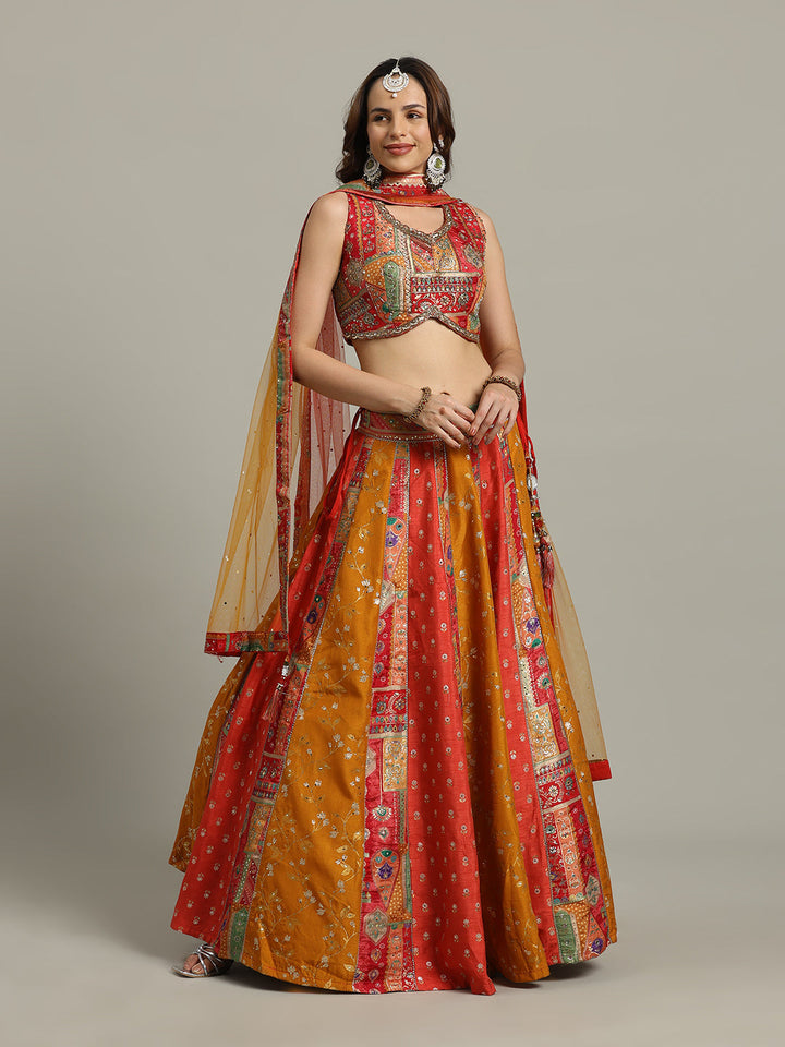 Multi Kali Art Silk Choli With Lehenga &amp; Dupatta