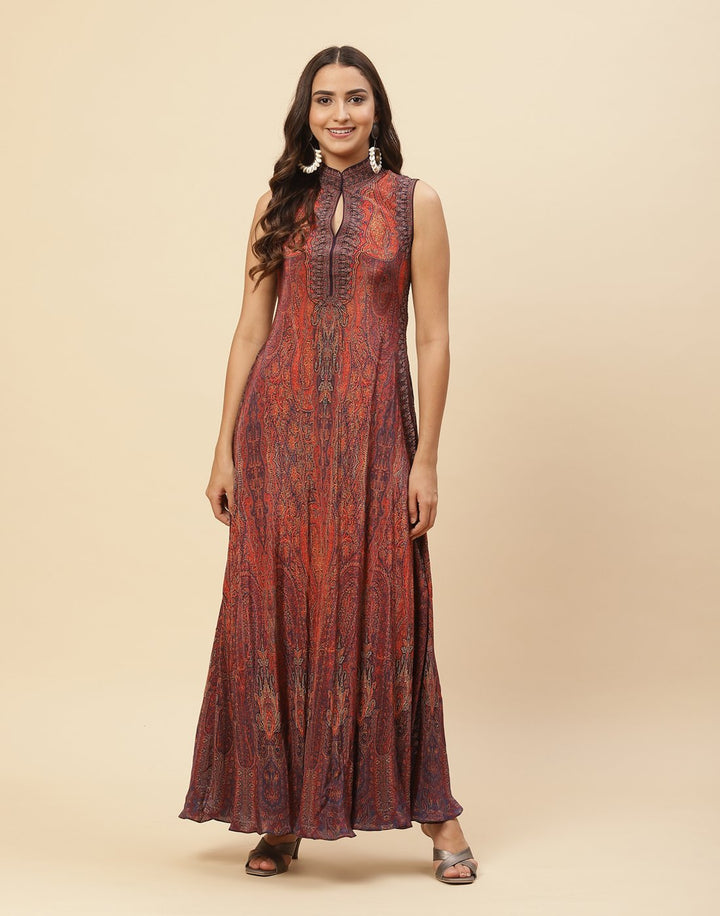 Paisley Digital Printed Crepe Gown