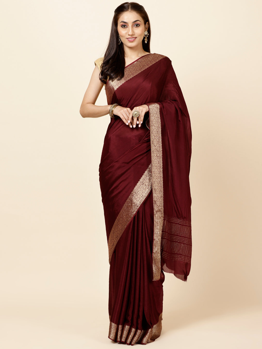 Zari Border Plain Crepe Saree