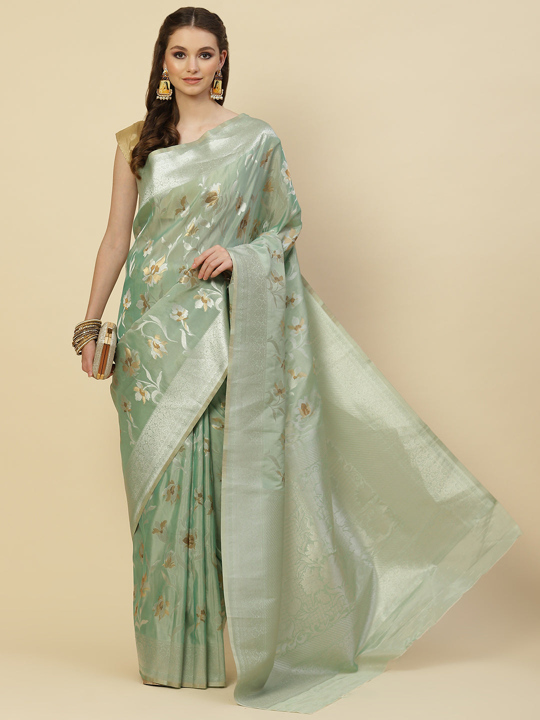 Floral Zari Jaal Organza Woven Saree