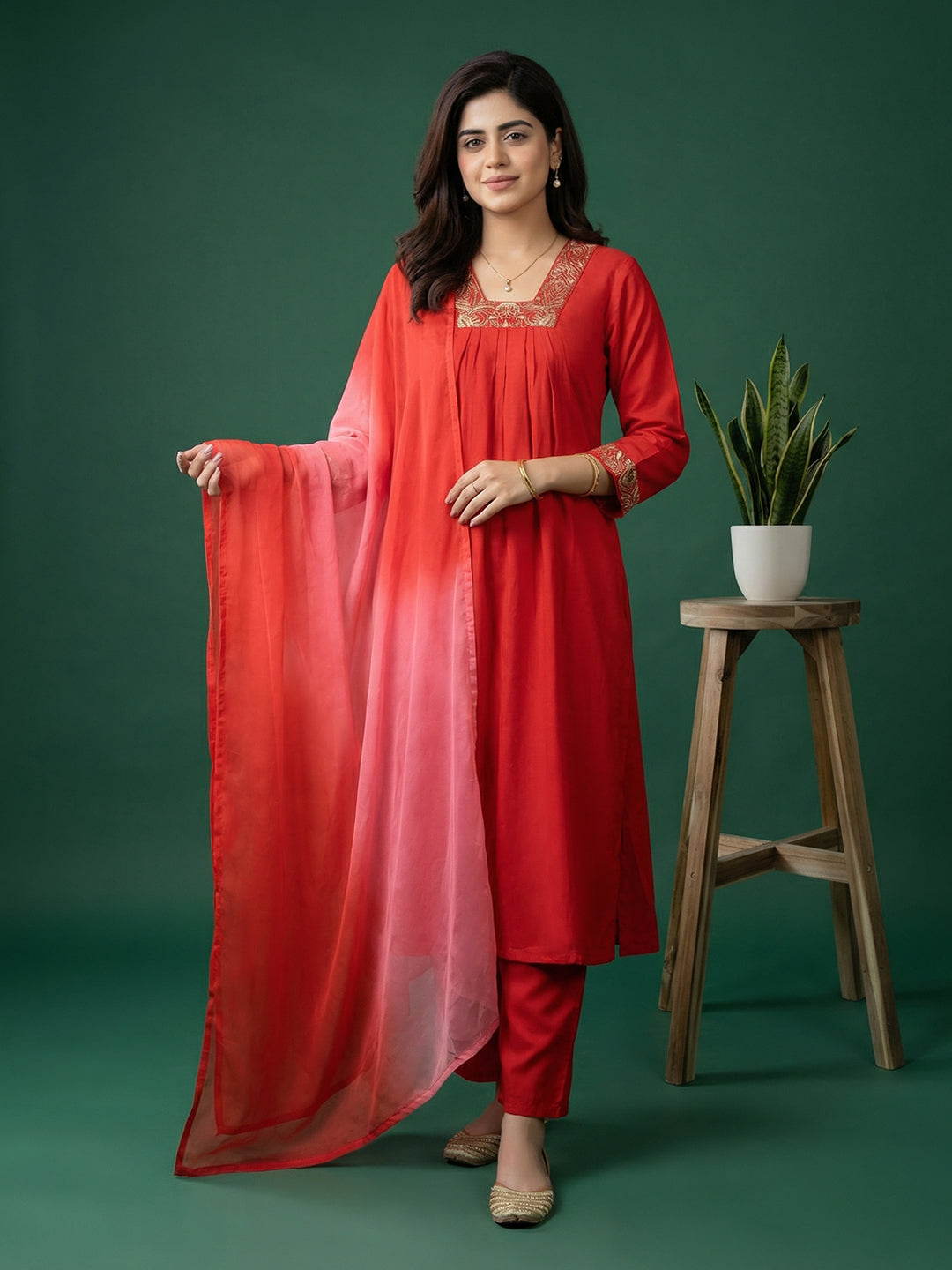Printed Cotton Kurta With Pant &amp; Dupatta