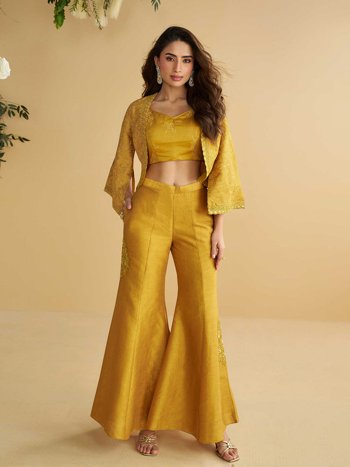Embroidered Art Silk Choli &amp; Plazzo With Jacket