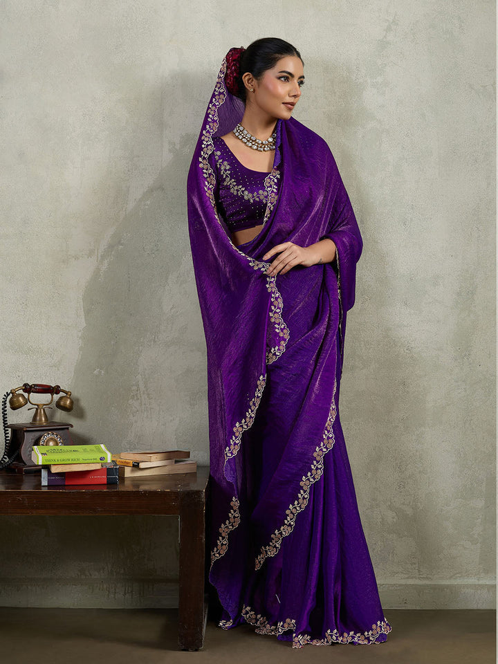 Embroidered Satin Saree