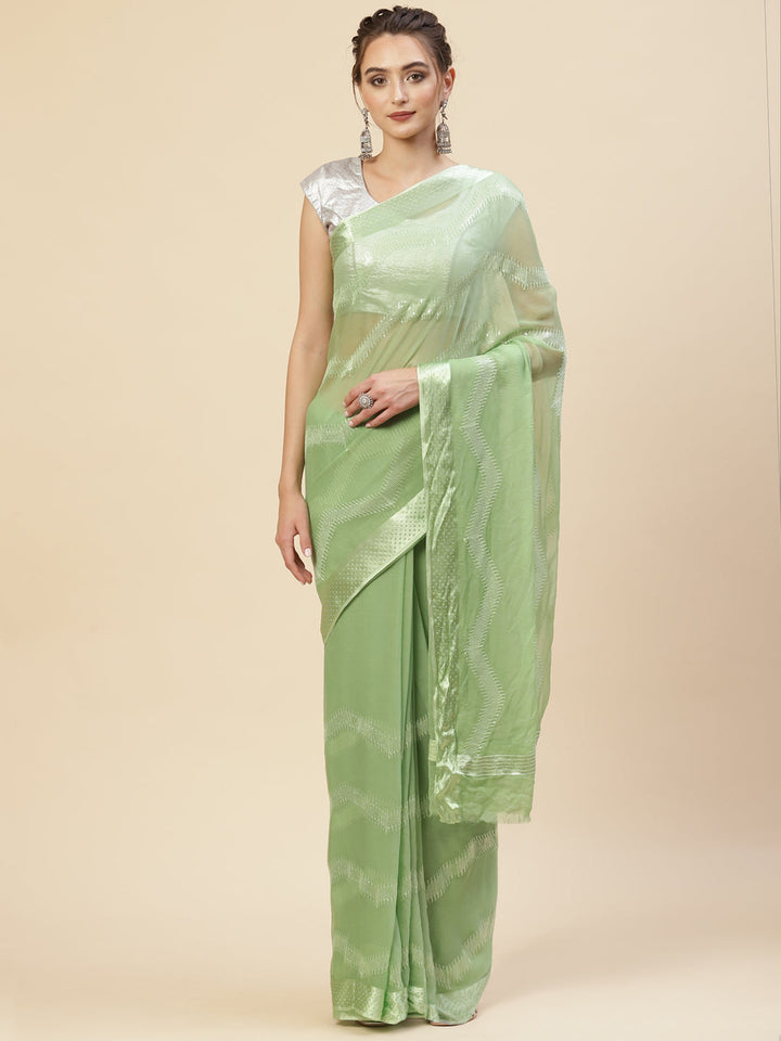 Sequin Embroidered Chiffon Plain Saree