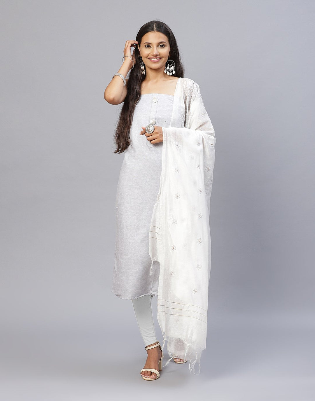 Printed Cotton Suit Piece With Embroidered Chanderi Dupatta