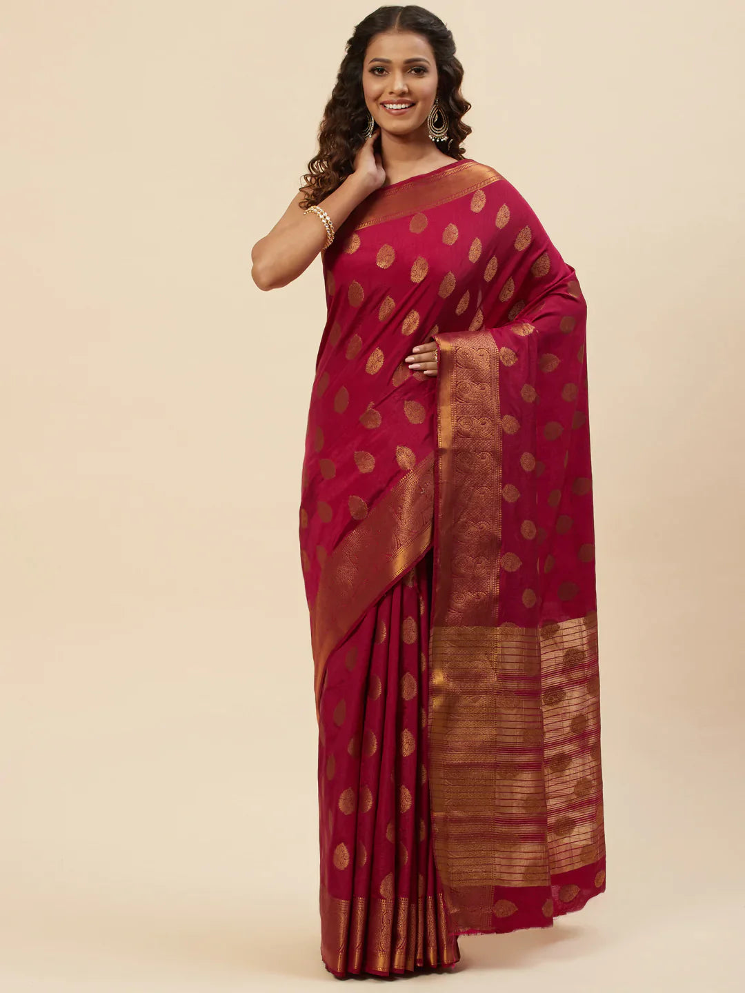 Zari Border Booti Handloom Woven Saree
