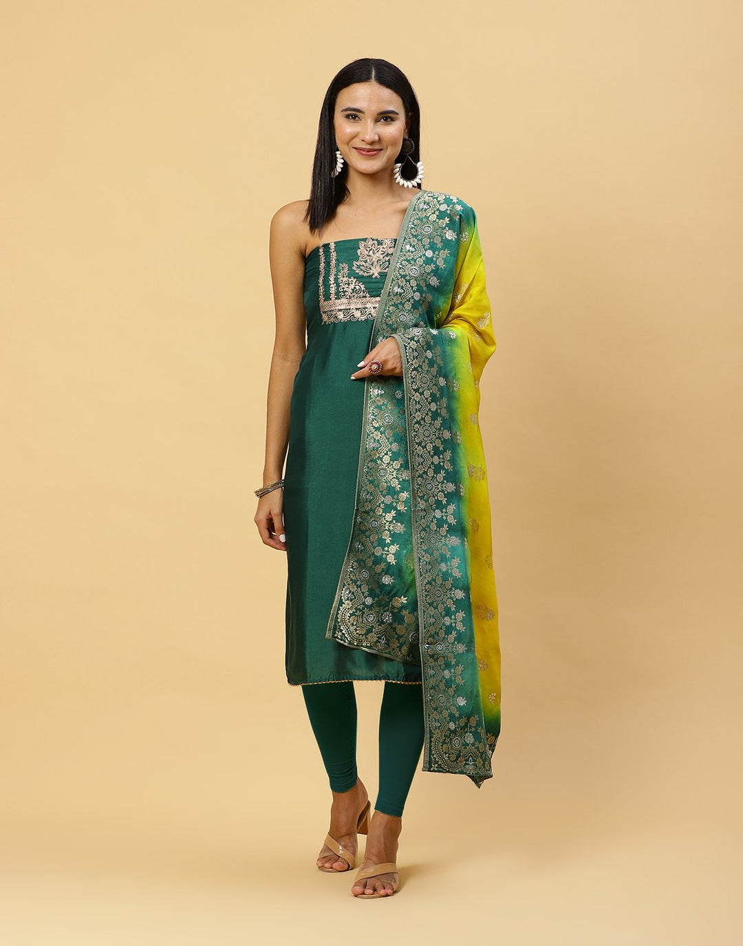 Embroidered Art Handloom Dupion Suit Piece With Banarasi Dupatta