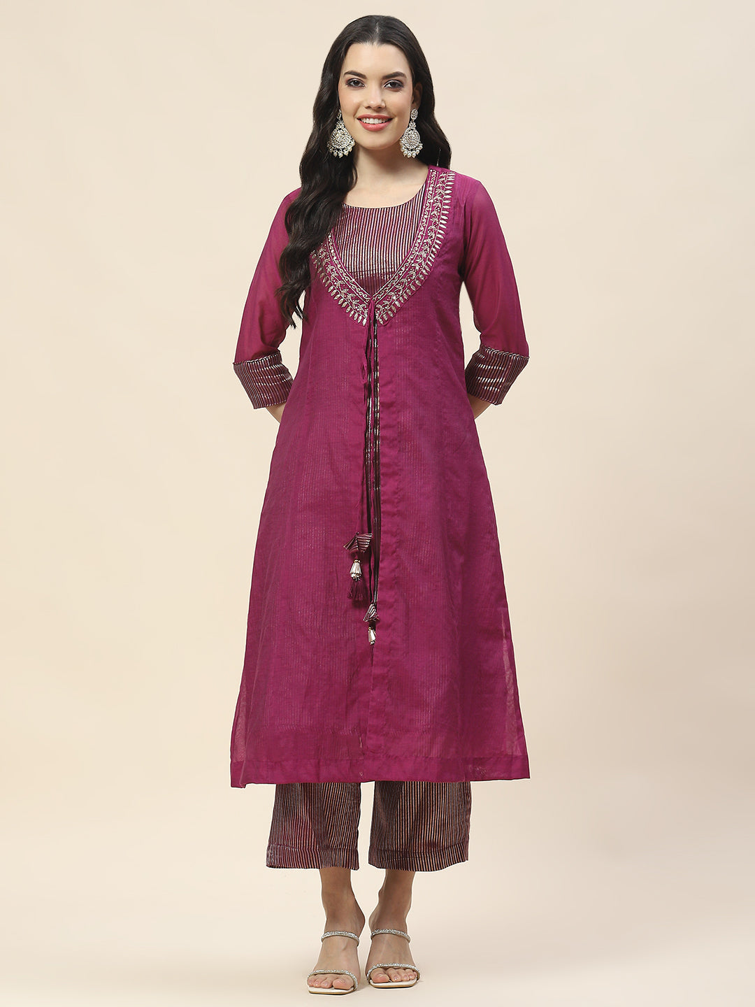 Plain Chanderi Kurta With Pants