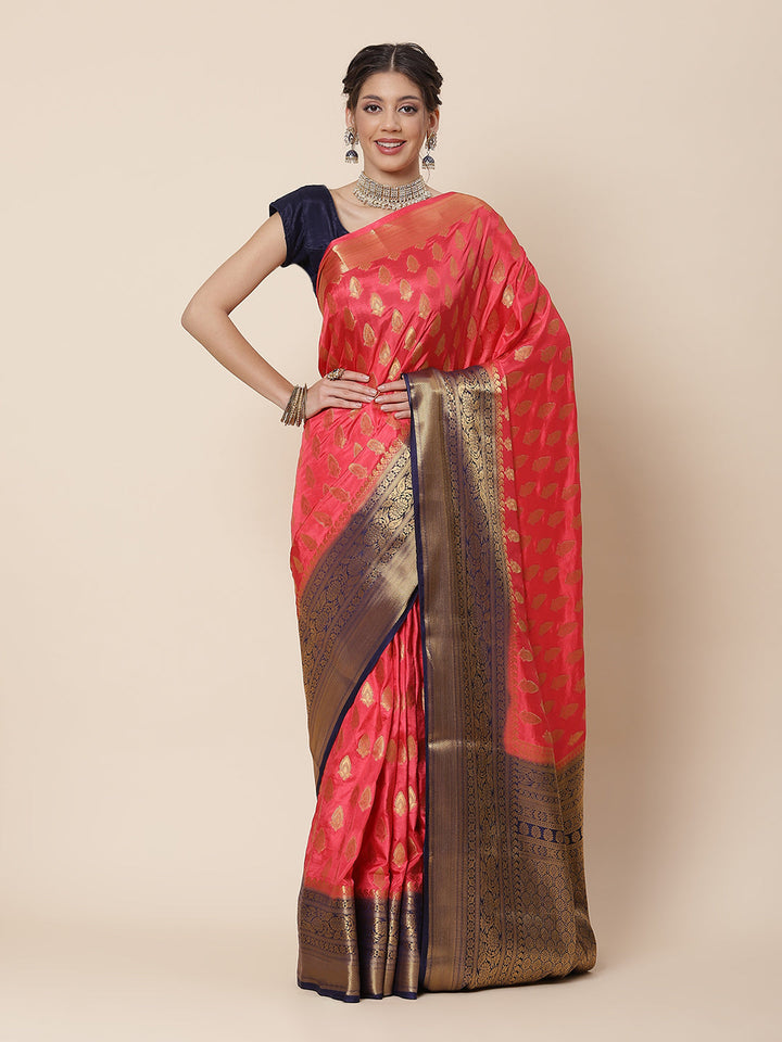 Zari Border Booti Work Art Handloom Woven Saree