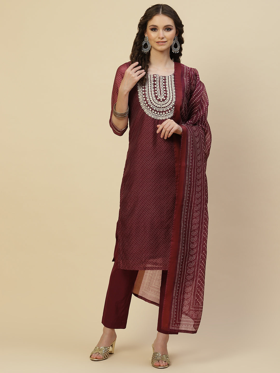 Printed Chanderi Kurta With Pants &amp; Dupatta