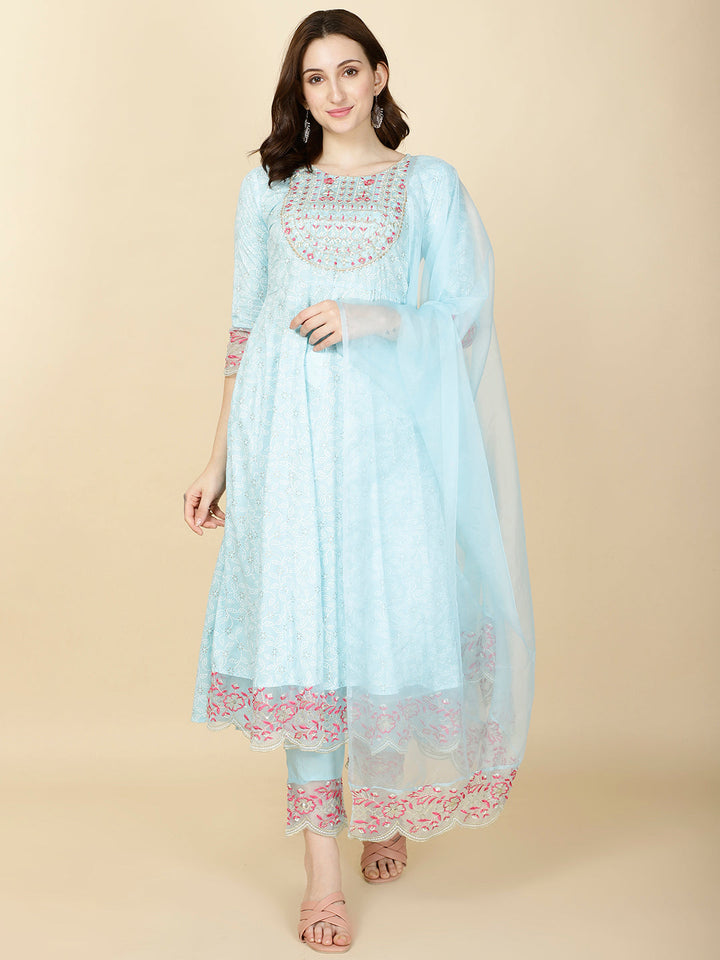 Booti Printed Cotton Kurta With Pants &amp; Dupatta