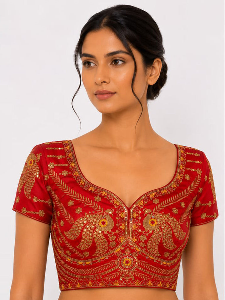 Premium Red Embroidery Viscose Blouse Piece
