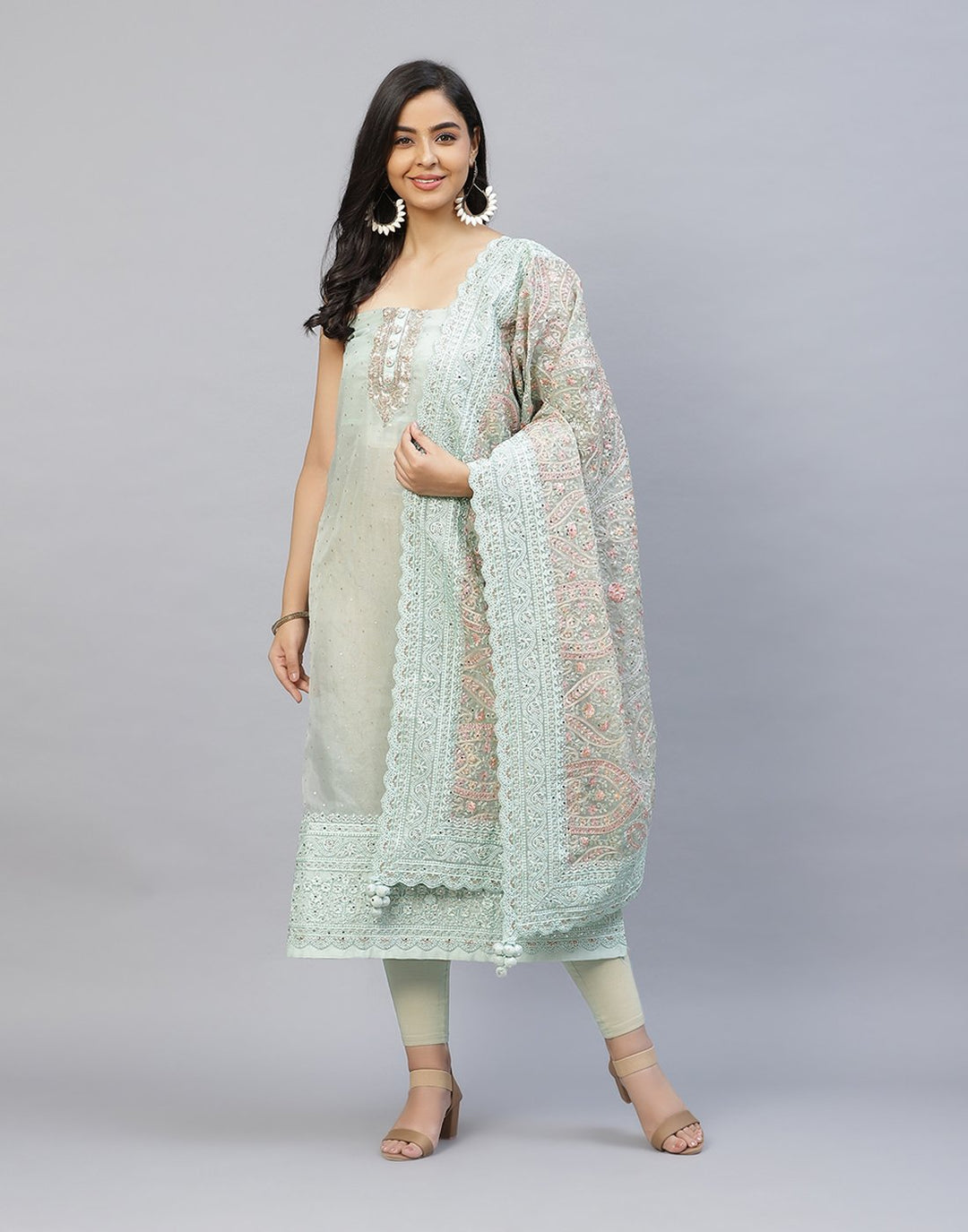 Embroidered Organza Kora Suit Piece