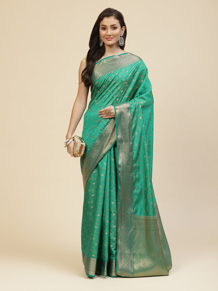 Zari Border Booti Linen Woven Saree