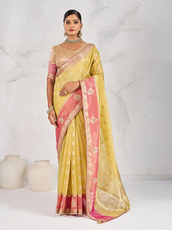 Embroidered Tissue Linen Saree
