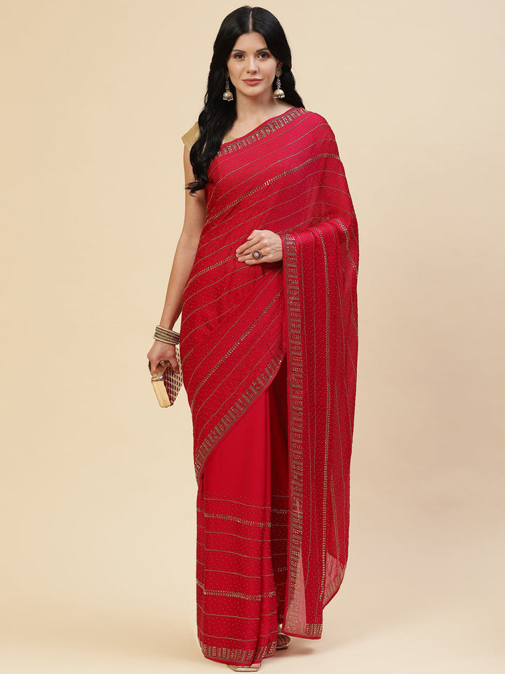 Stone Embroidered Chiffon Saree