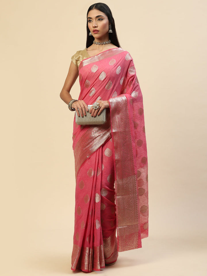 Zari Border Booti Handloom Woven Saree