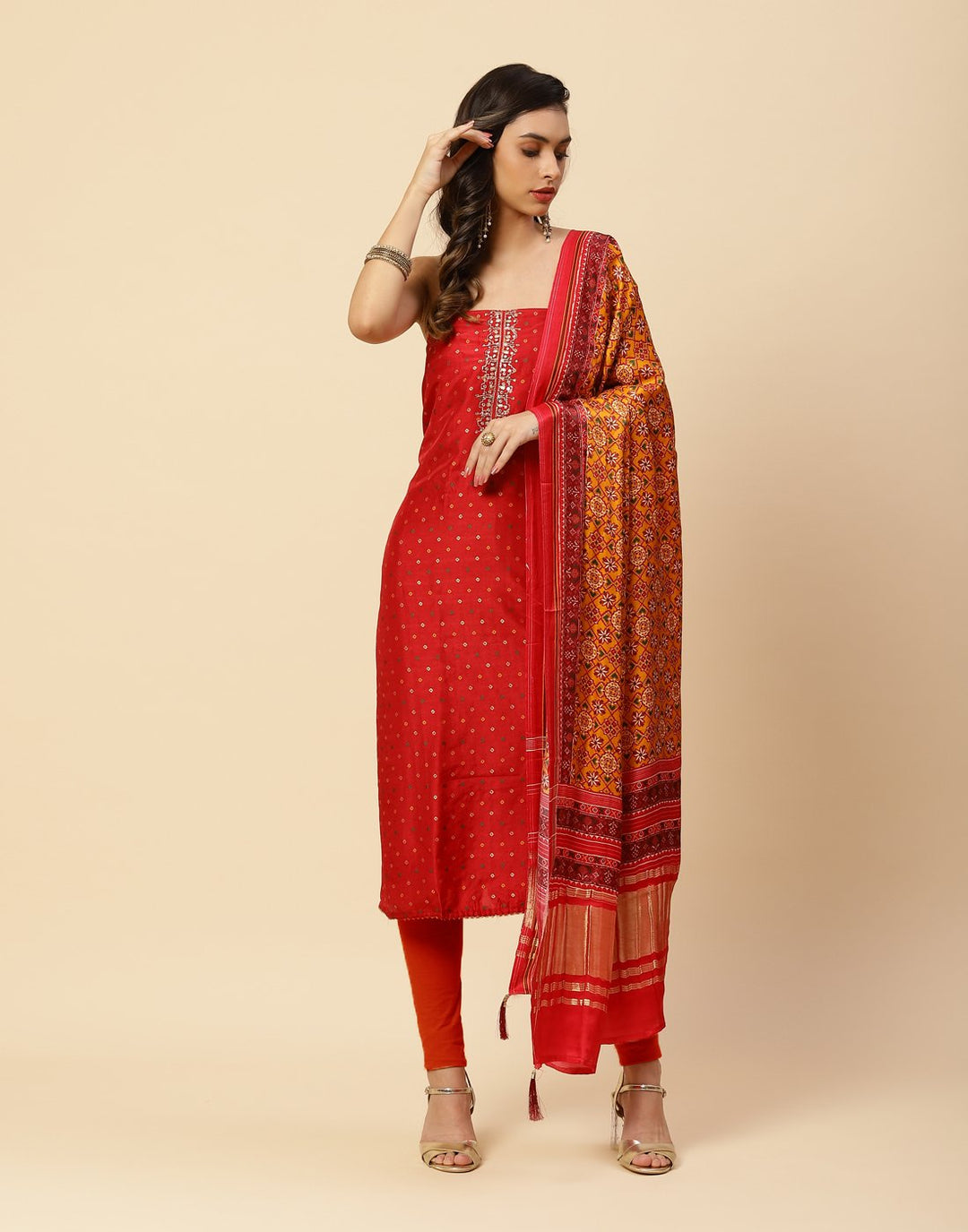 Embroidered Art Handloom Suit Piece With Crepe Dupatta