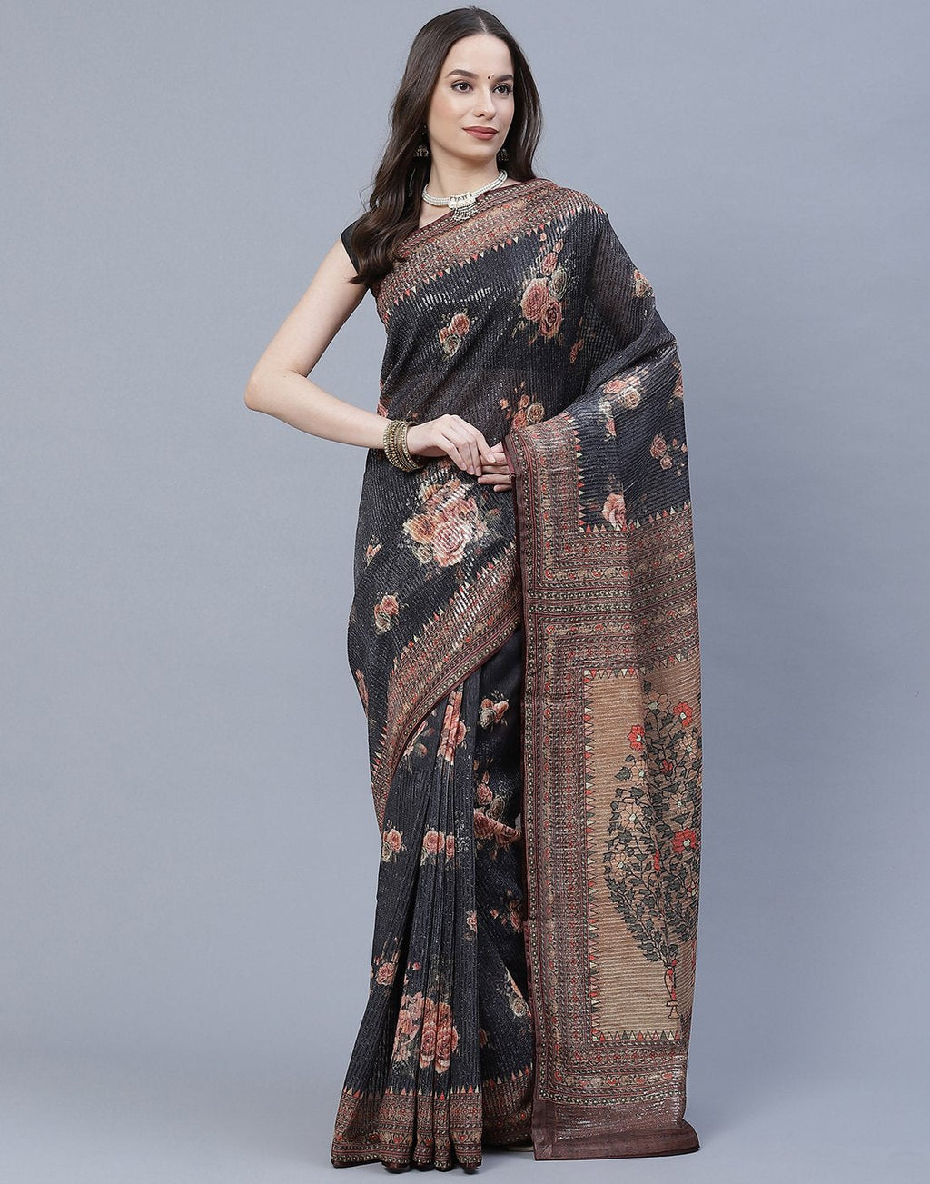 Printed Organza Saree with Sequence Work