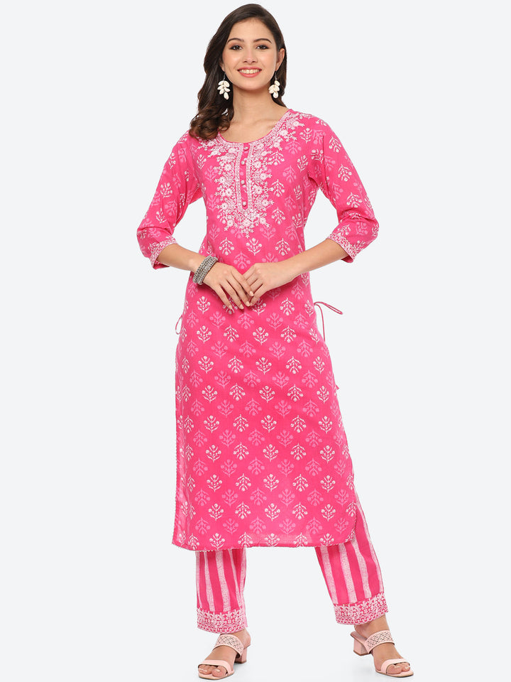 Sequin Work Printed Cotton Kurta With Pant