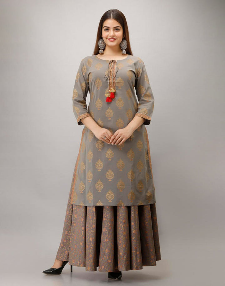 Printed Cotton Kurti With Plazzo