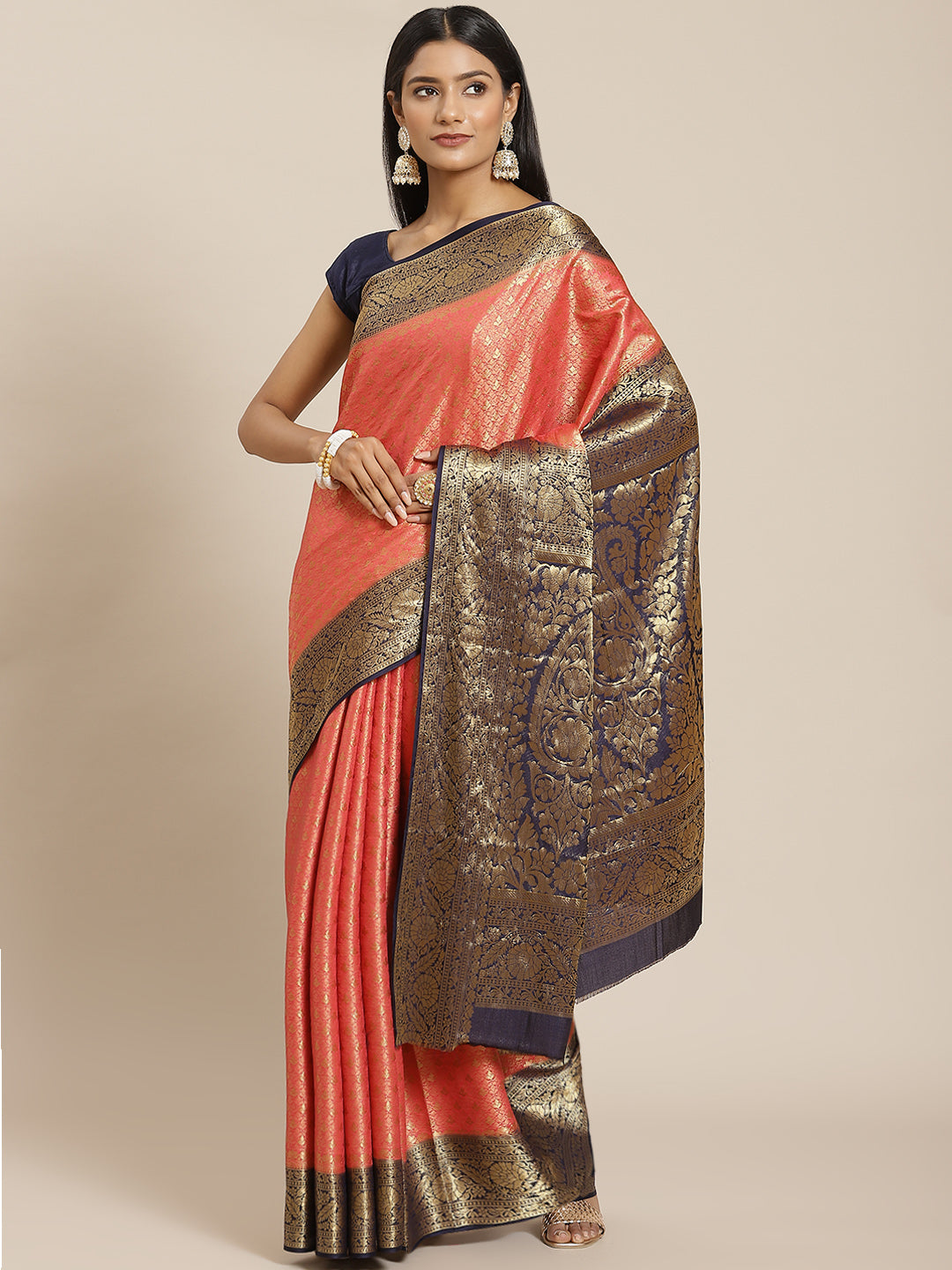 Brocade Zari Border Art Handloom Woven Saree