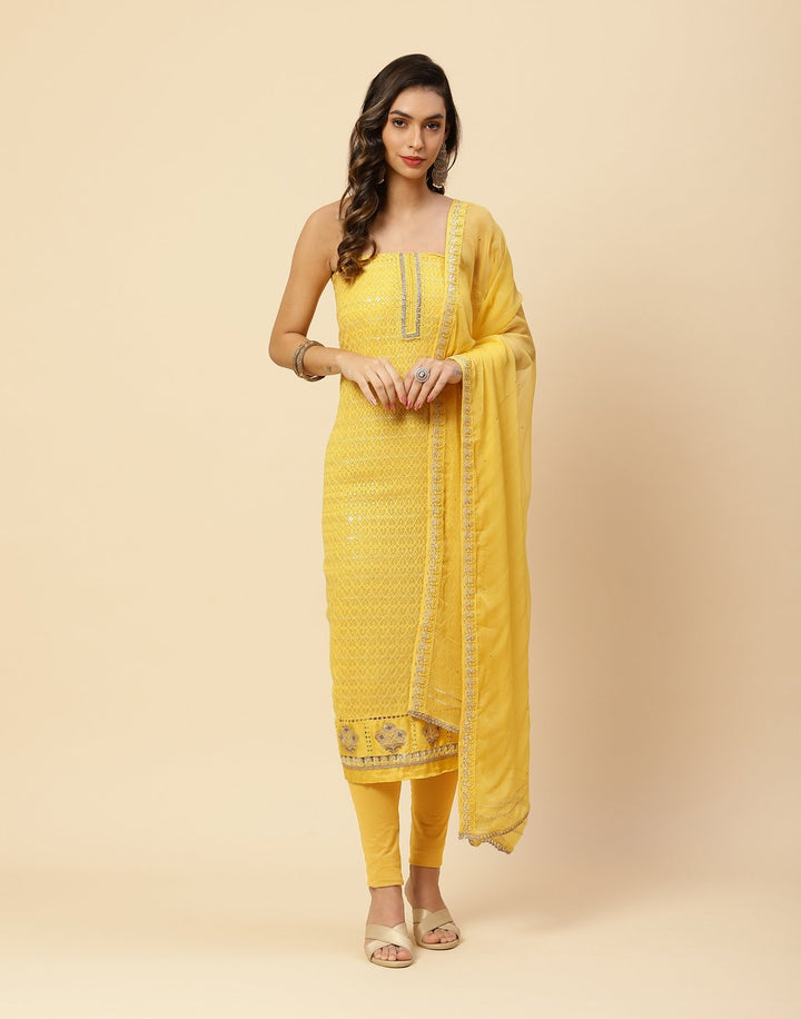 Embroidered Art Georgette Suit Piece With Chiffon Dupatta