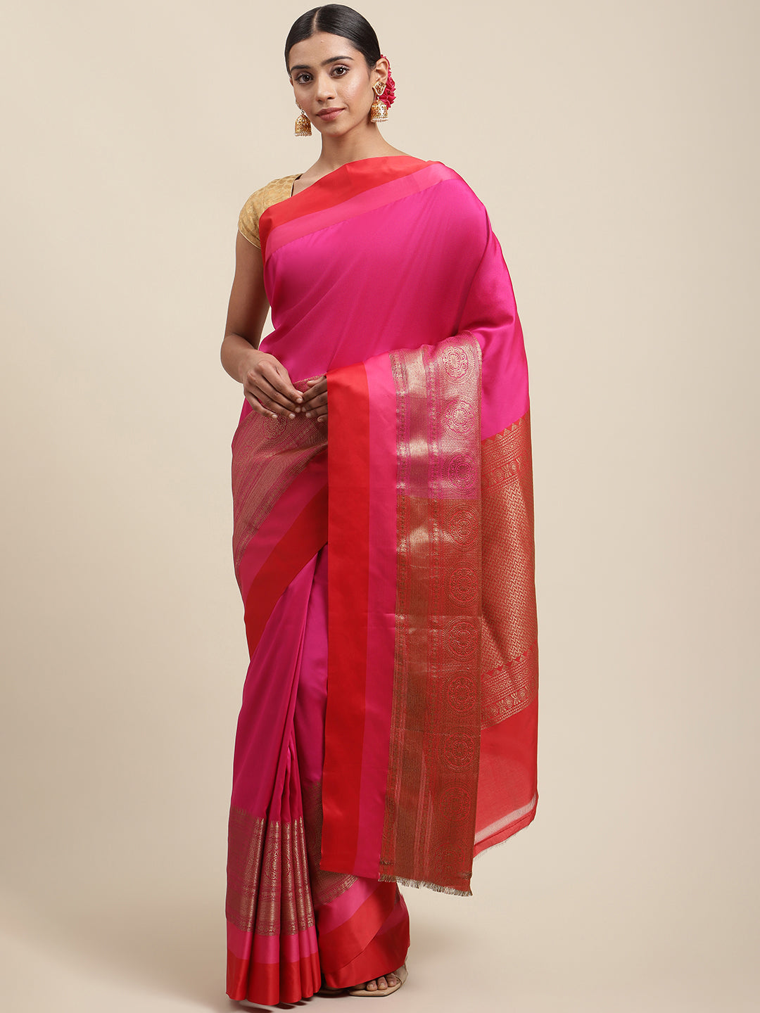 Plain Zari Border Cotton Woven Saree