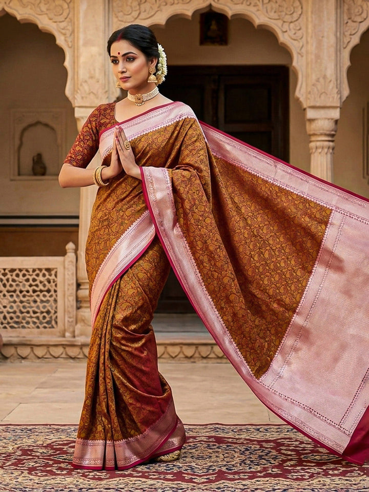 Maroon Woven Design Satan Resham Banarasi Saree