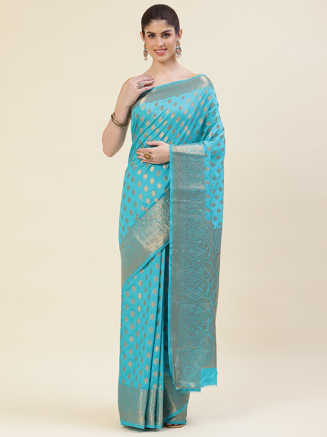 Zari Border Booti Handloom Woven Saree