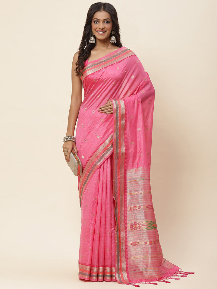 Zari Border Booti Woven Handloom Saree