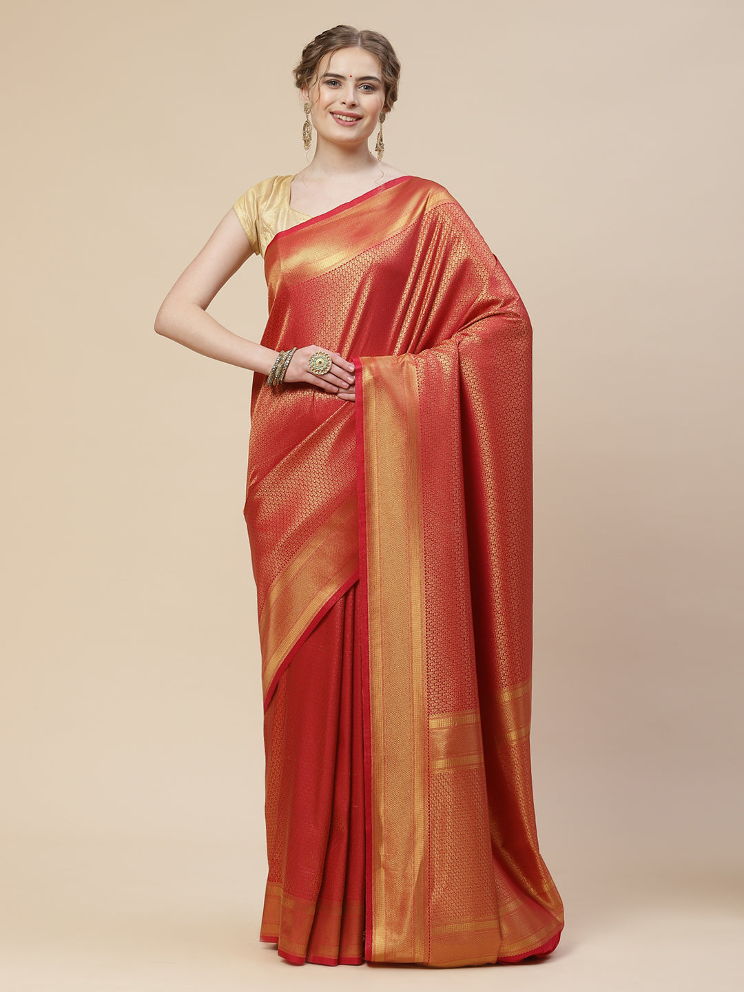 Brocade Zari Booti Art Handloom Woven Saree