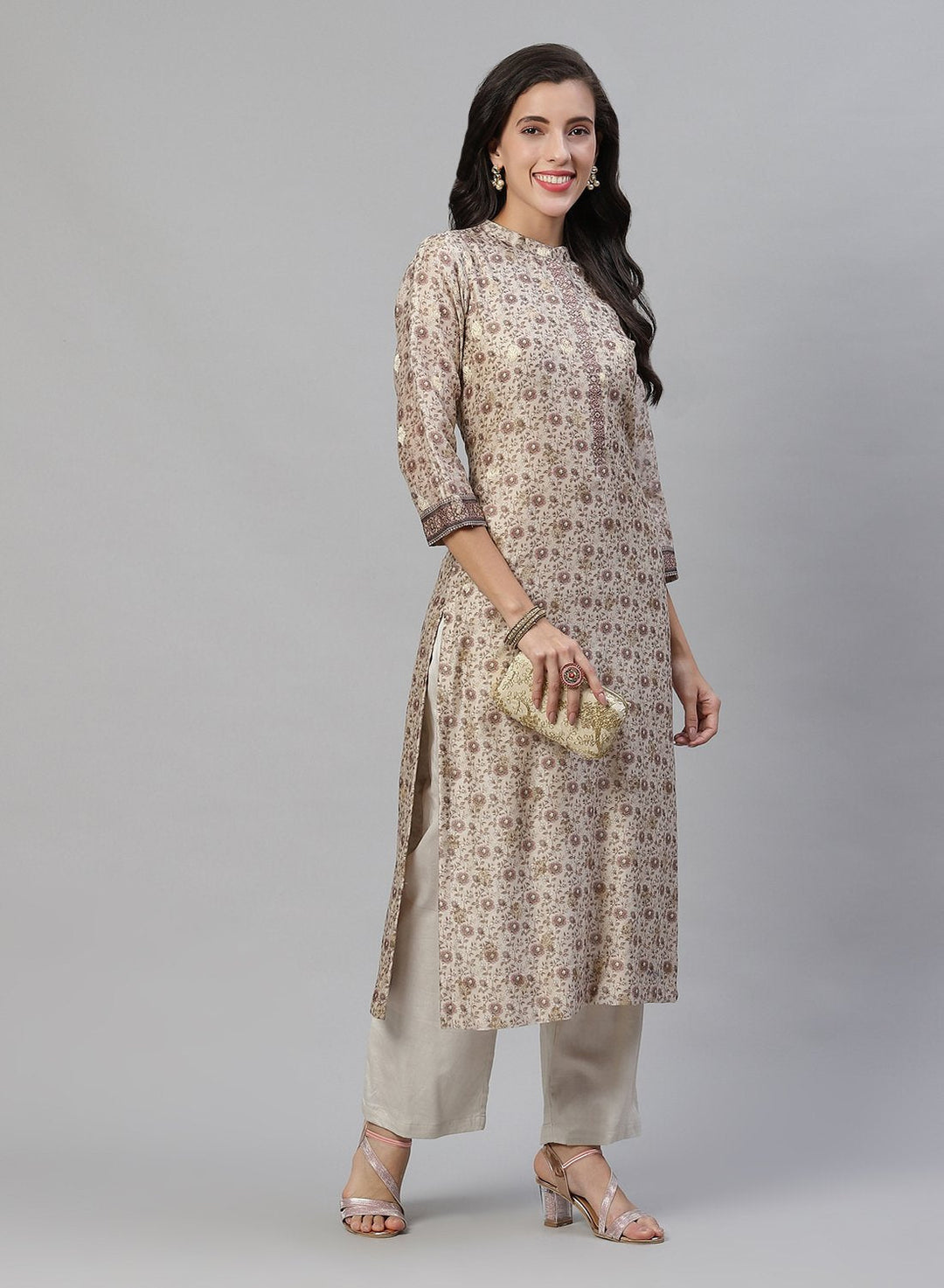 Printed Chanderi Kurti With Pant