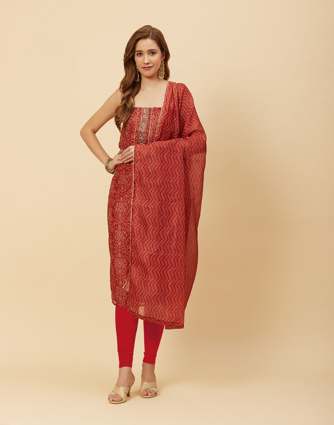 Printed Chanderi Suit Piece With Patch Work