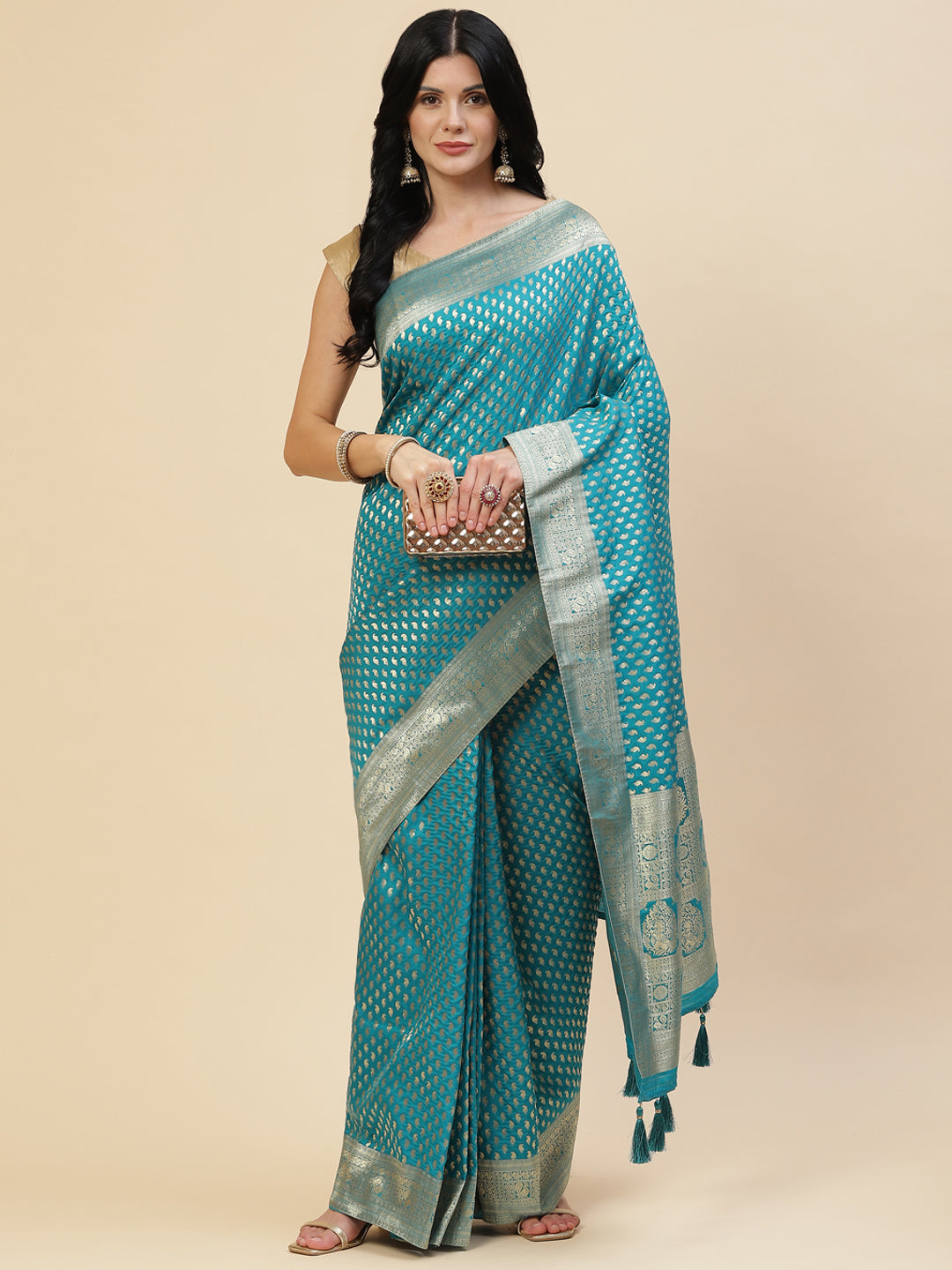 Zari Border Booti Banarasi Woven Saree