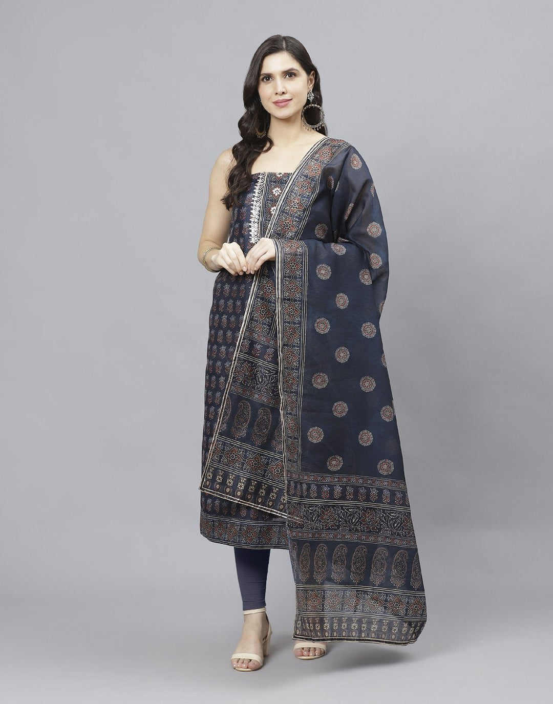 Embroidered Chanderi Suit Piece With Printed Chanderi Dupatta