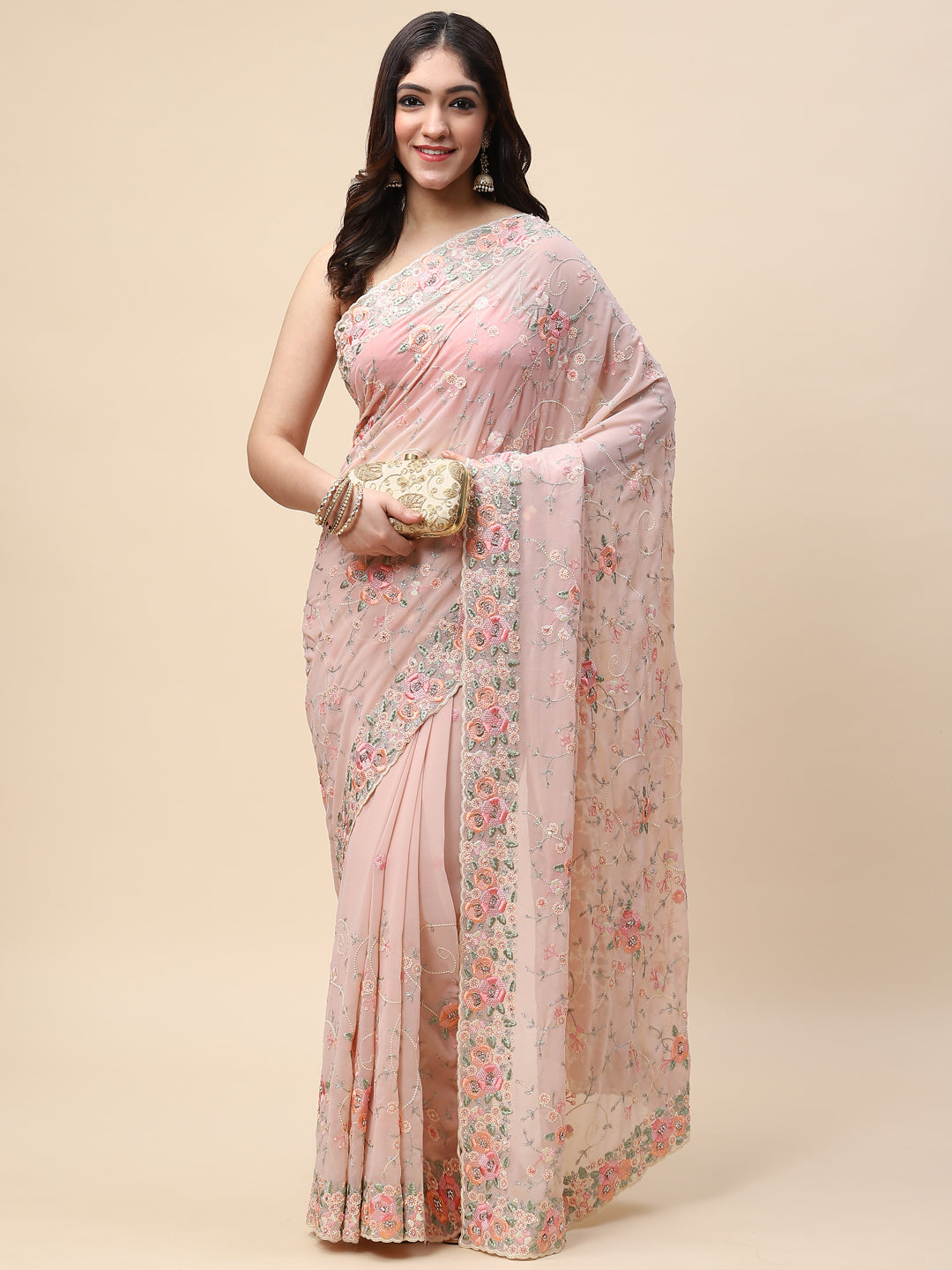 Floral Resham Jaal Embroidered Georgette Saree