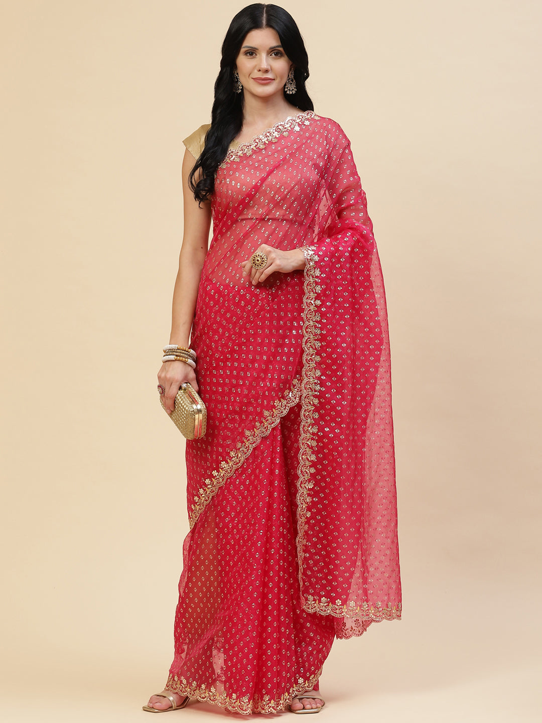 Mirror Embroidered Organza Saree