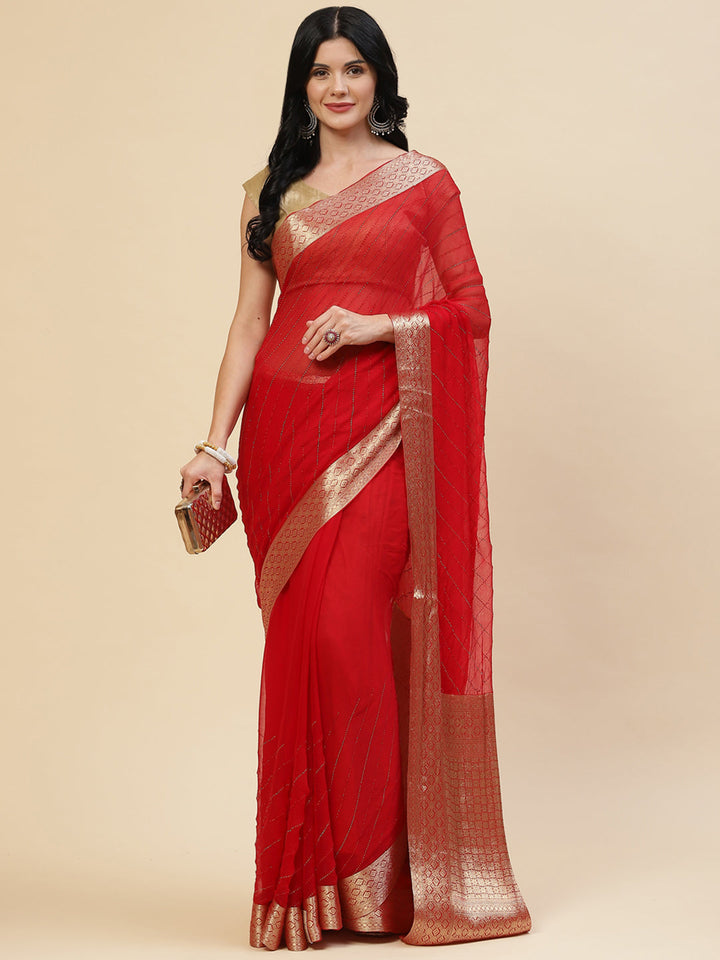 Stone Work Chiffon Plain Saree