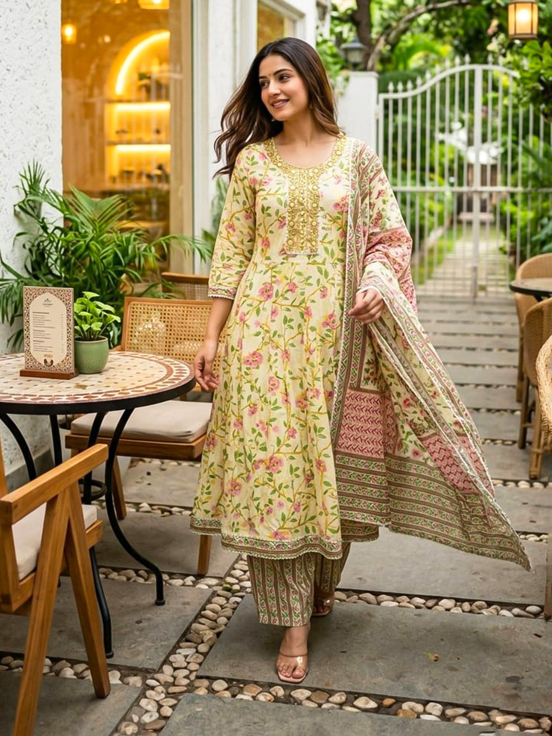 Printed Cotton Blend Suit With Pant &amp; Dupatta