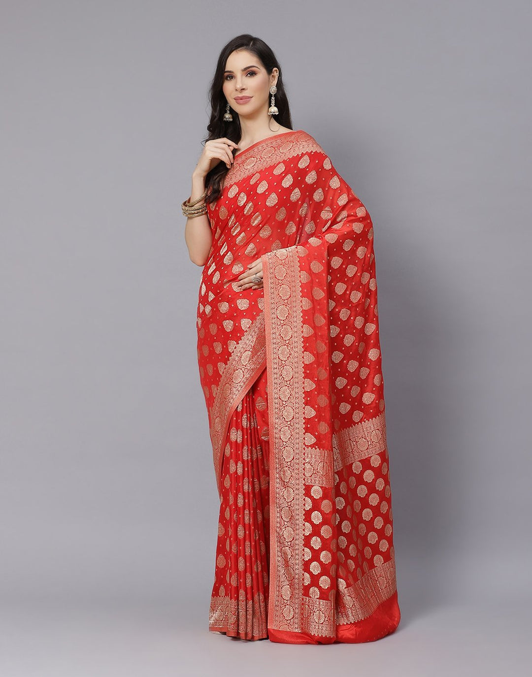 Semi Crepe Saree With Zari Border Booti