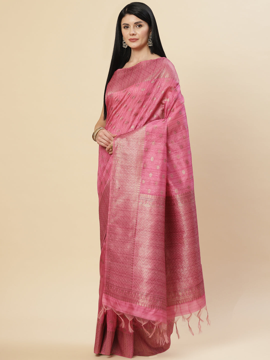 Zari Booti Tussar Woven Saree
