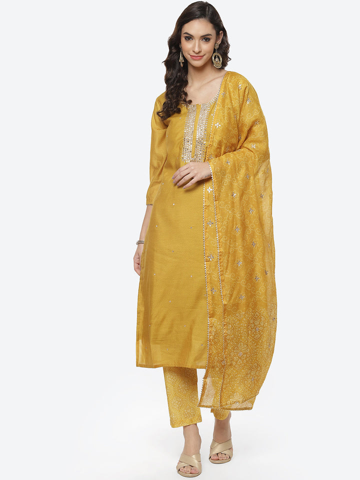Printed Cotton Kurti With Pant And Dupatta