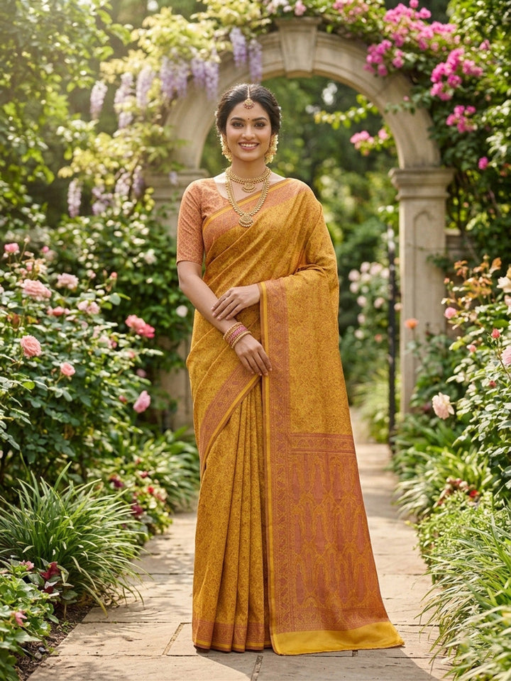 Mustard Woven Design Satan Resham Banarasi Saree