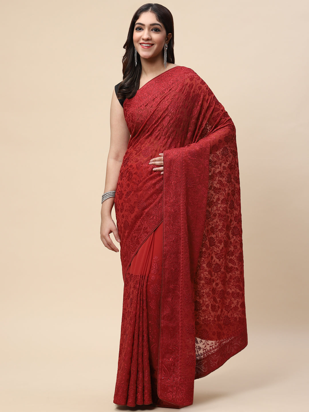 Floral Resham Jaal Embroidered Georgette Saree
